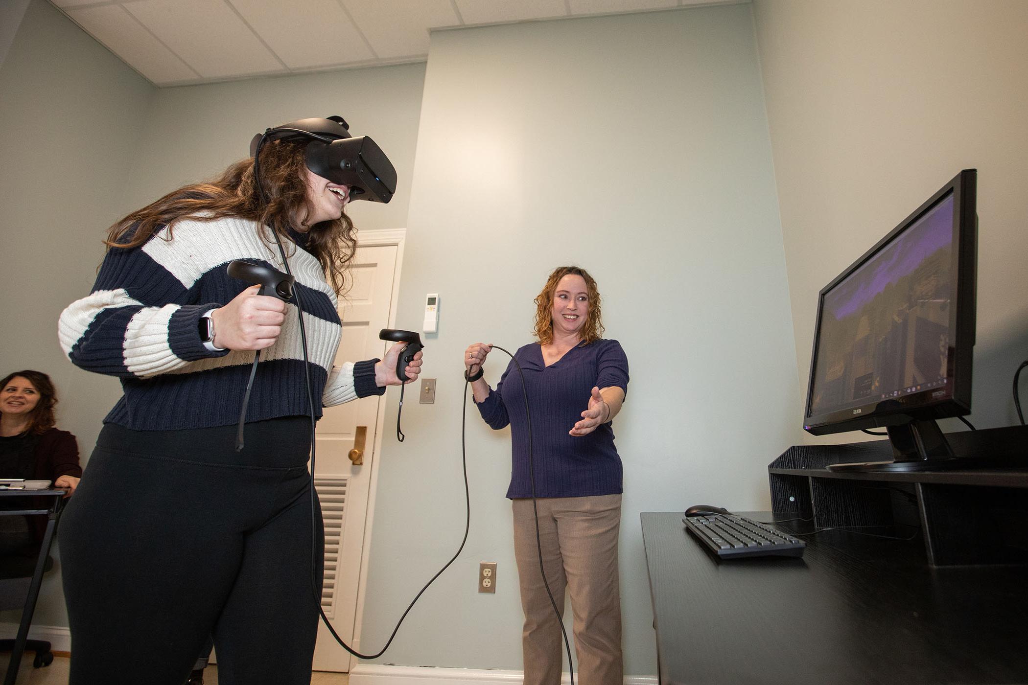 High tech virtual reality equipment is available for psychology studies and experiments.